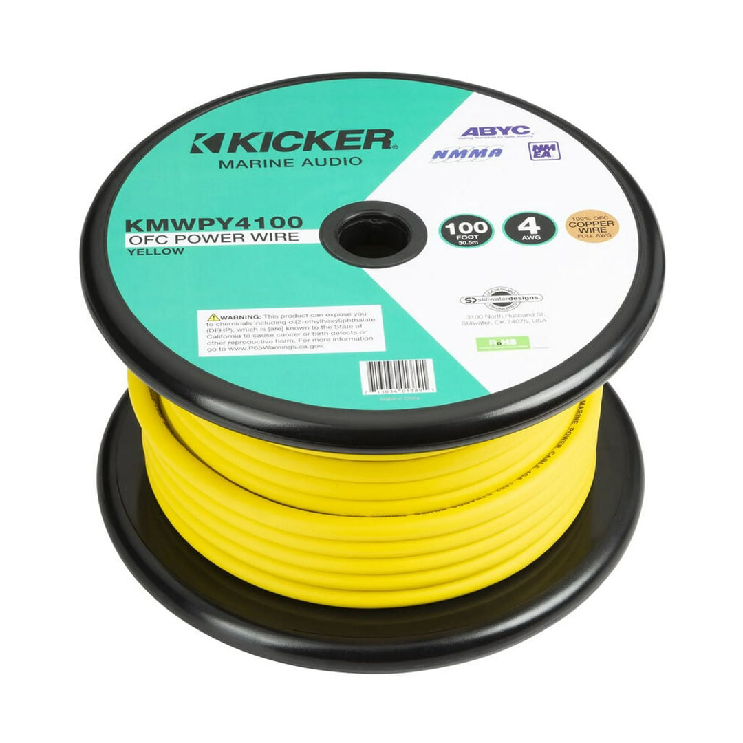 Kicker KMWPY4100: 100 FT 4-Gauge Yellow Marine Power Wire
