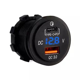 Accele USBR-QC: 18 W 3 Type C + PD / Volt Meter USB Dash / Panel Mount