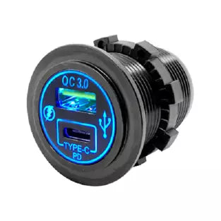Accele USBR-QCW: 18 W 3 Type C + PD / LED Blue USB Dash / Panel Mount