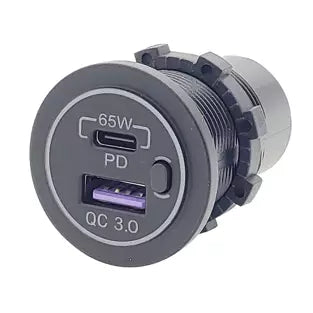 Accele USBR-QCW65: 65 W 3 Type C + PD / LED Blue USB Dash / Panel Mount