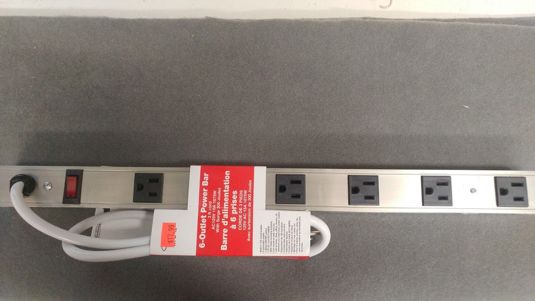 WPB-12 WIS:Power Bar W/Surge 6 Outlet Wall Mount 3FT Cord Metal