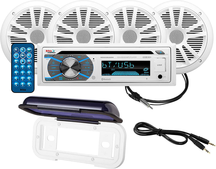 Boss  Audio MCK508WB.64S: Receiver/Speaker Package, Bluetooth, CD/MP3/USB/SD AM/FM Marine Stereo, Wireless Remote, Four 6.5 Inch Speakers, Antenna, Auxiliary Cable