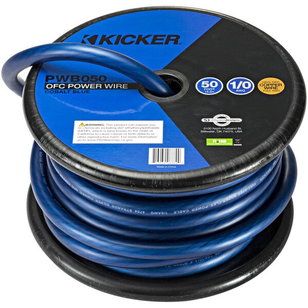 Kicker 46PWB050: 50 FT 1 / 0 AWG Spool Blue Power Wire