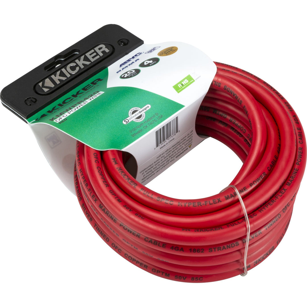 Kicker 47KMWPR420: 20 FT 4 AWG Red Marine Power Wire