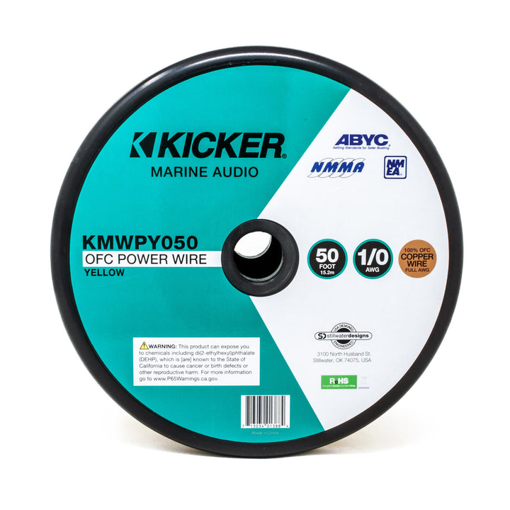 Kicker 47KMWPY050: 50 FT 1 / 0 AWG Yellow Marine Power Wire