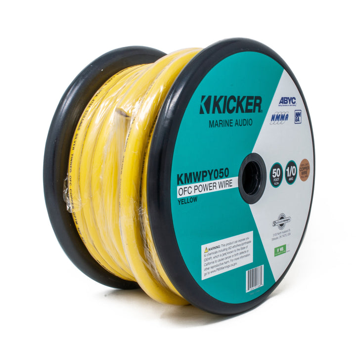 Kicker 47KMWPY050: 50 FT 1 / 0 AWG Yellow Marine Power Wire