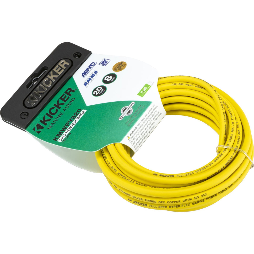 Kicker 47KMWPY820: 20 FT 8 AWG Yellow Marine Power Wire