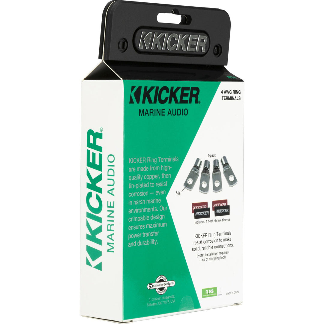 Kicker 47RT4: 5 / 16" 4 AWG Nickel-Plated 4-Pack Ring Terminal