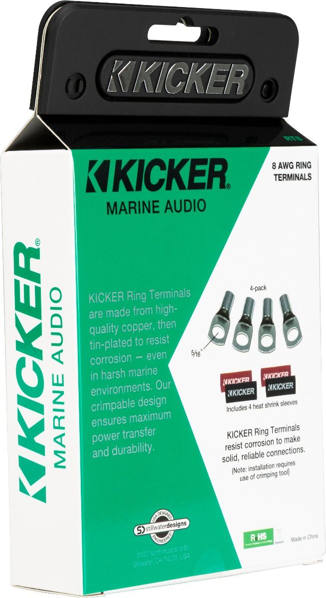 Kicker 47RT8: 5 / 16 FT 8 AWG 4-Packs Tin-Plated Ring Terminal