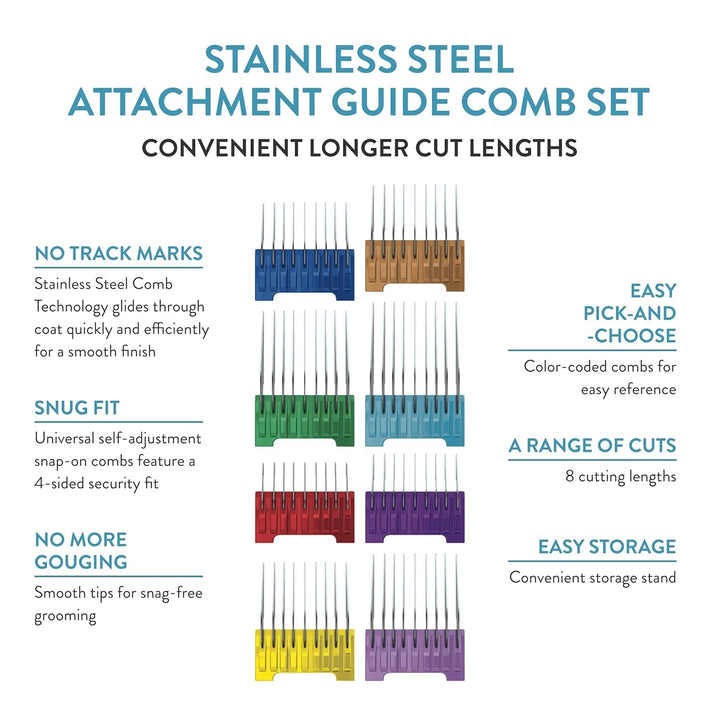 Wahl 58236: 8 Pieces Stainless Steel Slide-On Combs / Organizer