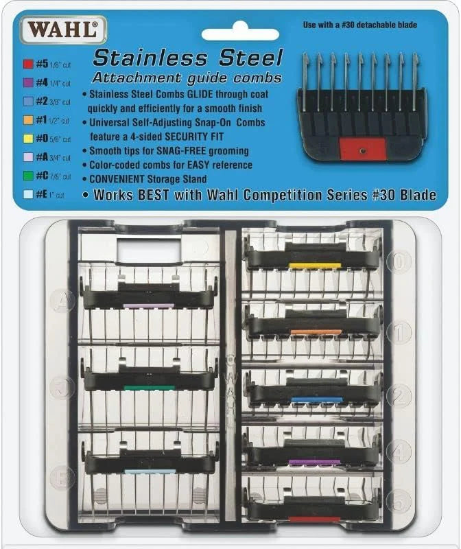 Wahl 58247: 8 Stainless Steel Snap-On Guide Combs / Organizer