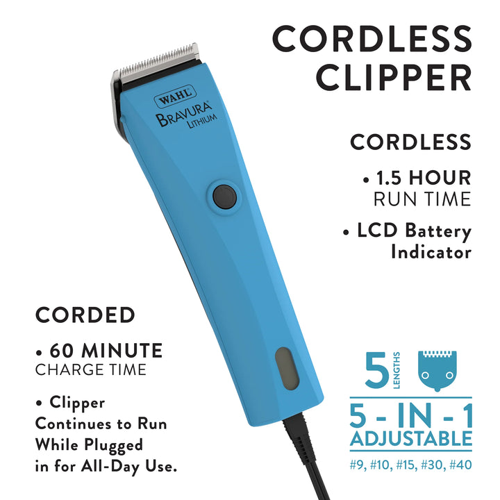 Wahl 59177: Lithium Bravura Blue Lightweight Professional Cordless Clipper