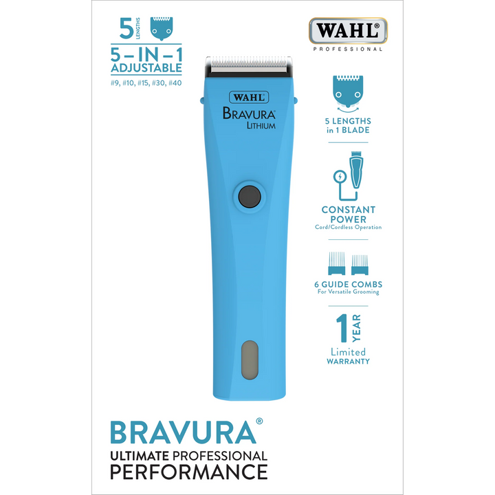 Wahl 59177: Lithium Bravura Blue Lightweight Professional Cordless Clipper