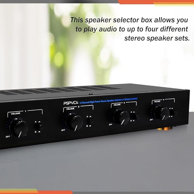 Pyle- PSPVC4: 4-Channel High Power Stereo Speaker Selector with volume Control