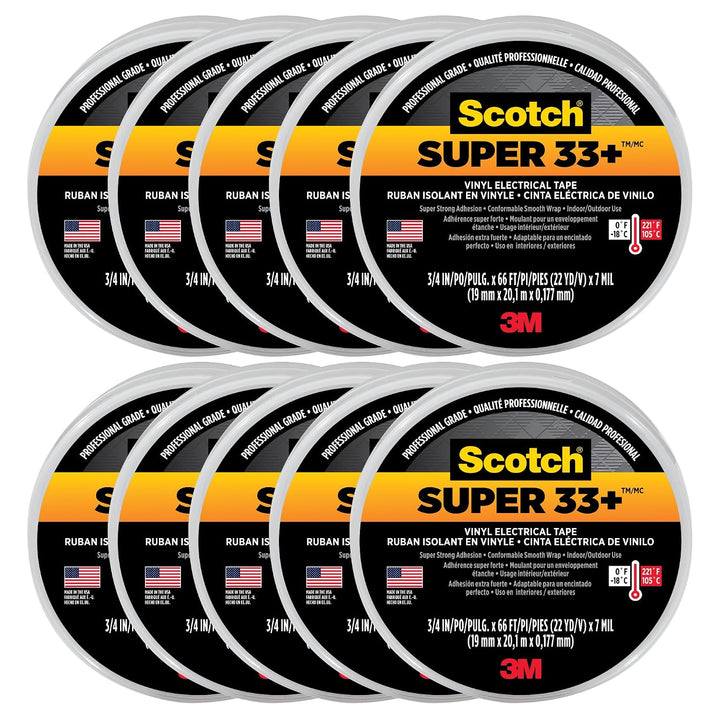 Scotch SUPER33PLUS-66: 3 / 4" x 66 FT 10-Packs Vinyl Electrical Tape