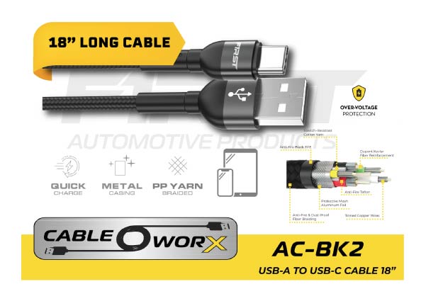 F1RST AC-BK2: 18" Premium USB-A - C Cable