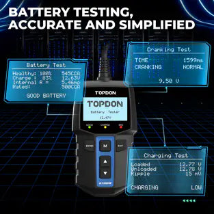 Topdon BT100W: 12 V Monochrome Display Battery / System Tester