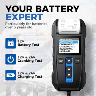 Topdon BT300P: 2.4" 12 / 24 V Printer Display Battery / System Tester