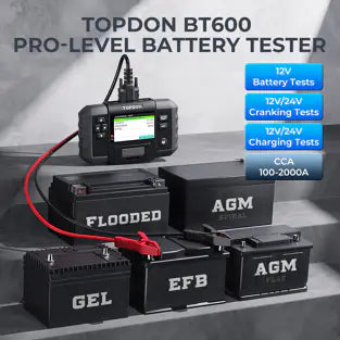 Topdon BT600: 3.5" 12 / 24 V Printer Display Battery / System Tester