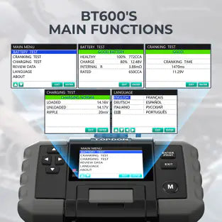 Topdon BT600: 3.5" 12 / 24 V Printer Display Battery / System Tester