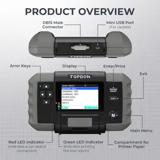 Topdon BT600: 3.5" 12 / 24 V Printer Display Battery / System Tester
