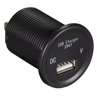Install Bay IBR92: 2.1 A Single Blue LED Volt Meter USB Dash / Panel Mount