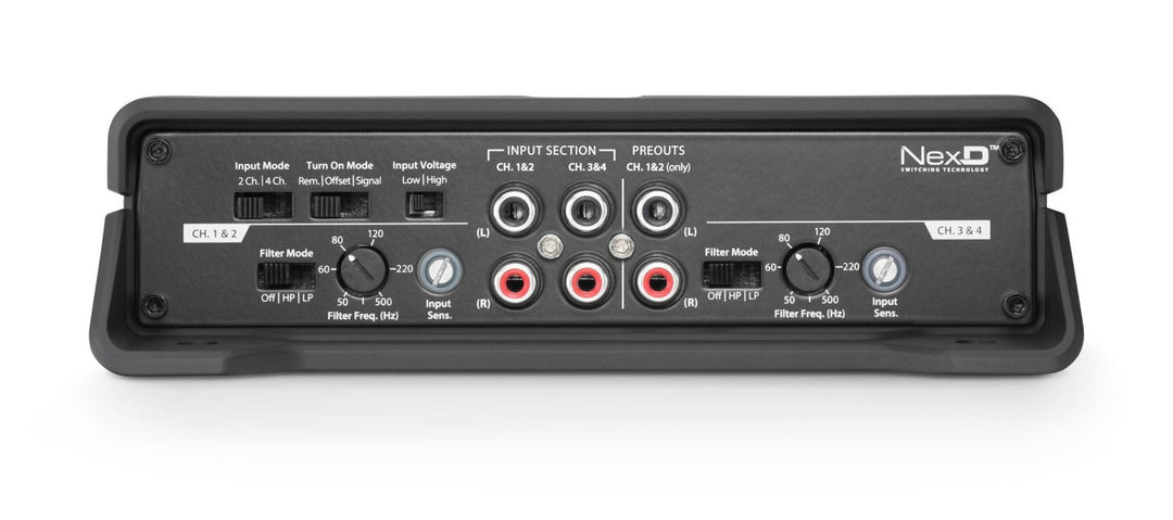 JL Audio JLAMPJD400-4: 100 W x 4 @ 2 Ω / 200 x 2 4-Channel Class-D Full-Range Bridged Amplifier