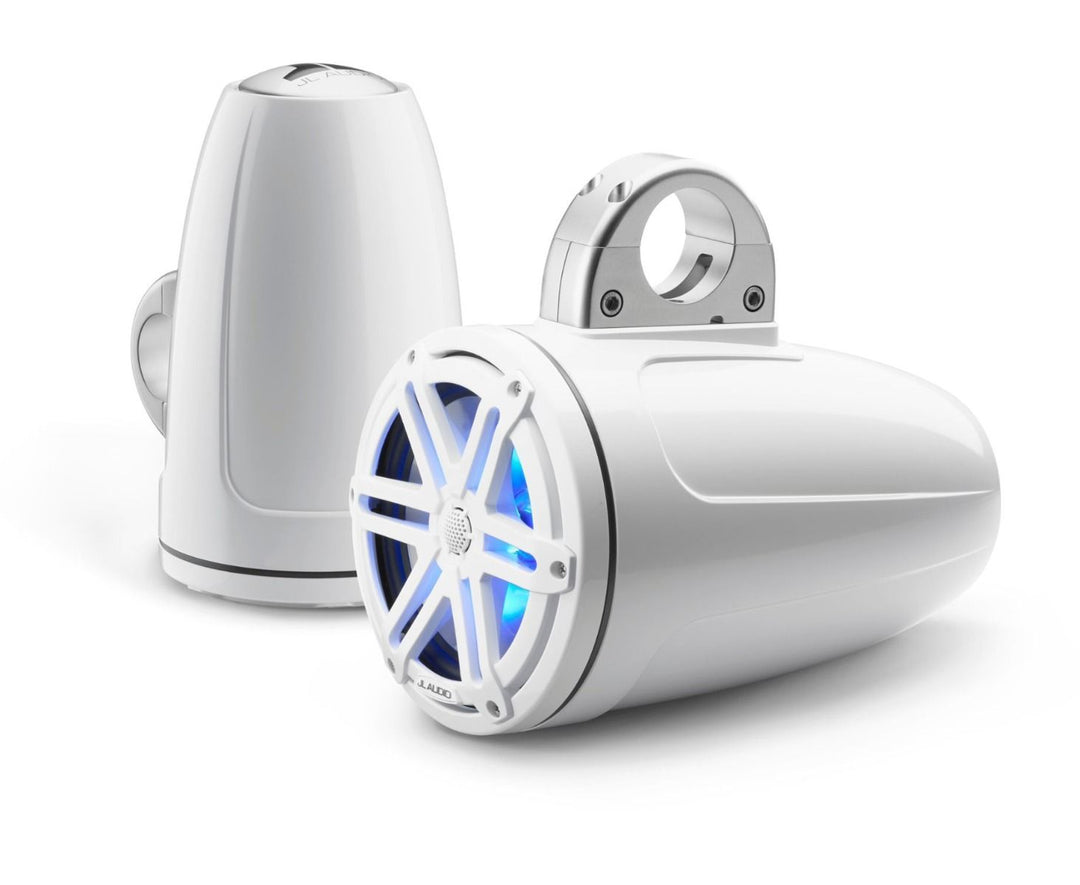 JL Audio JLM3770ETXV3GWSGW-I: 7.7" M3-Series LED RGB Gloss White Enclosed Sport Tower Coaxial Marine Speaker System