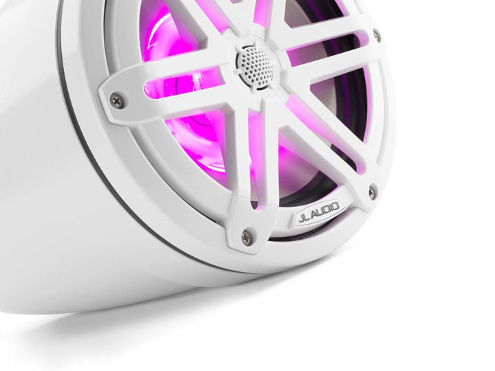 JL Audio JLM3770ETXV3GWSGW-I: 7.7" M3-Series LED RGB Gloss White Enclosed Sport Tower Coaxial Marine Speaker System