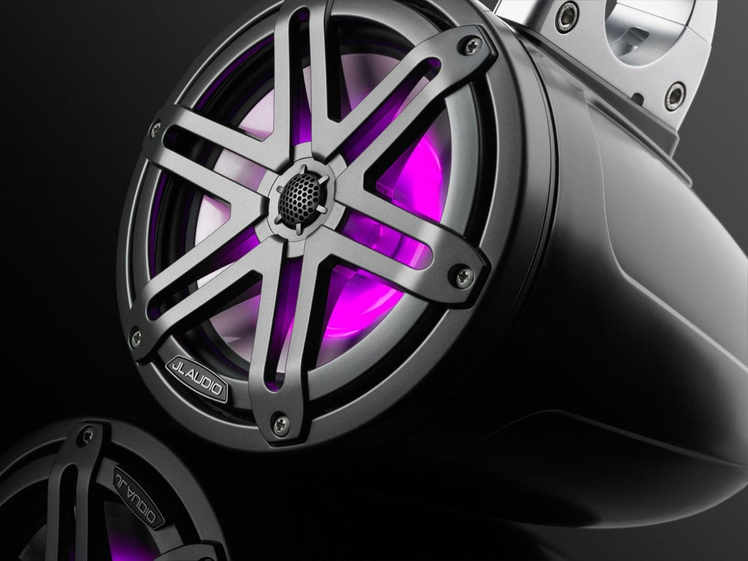 JL Audio JLM3770ETXV3SBSGM-I: 7.7" M3-Series LED RGB Satin Gun Metal Sport Enclosed Tower Coaxial Marine Speaker System