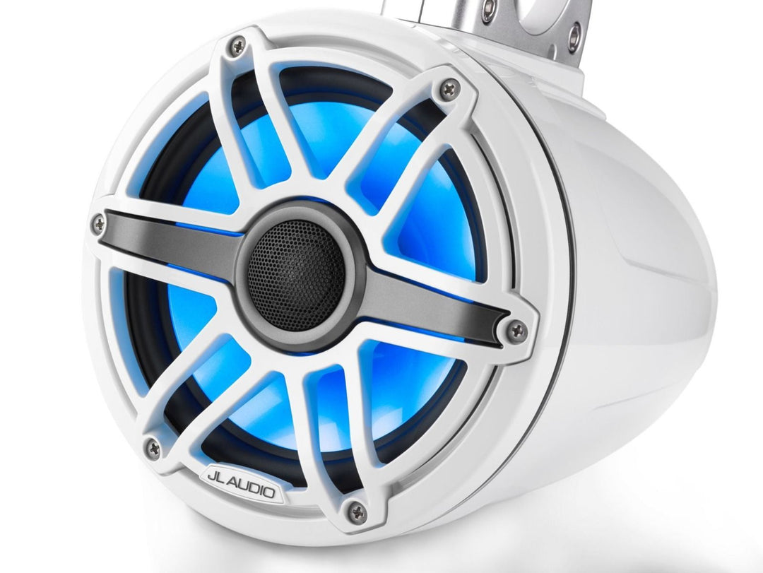 JL Audio JLM6770ETXV3GWSGWGWI: 7.7" M6-Series LED RGB Gloss White Sport Enclosed Tower Coaxial Marine Speaker System