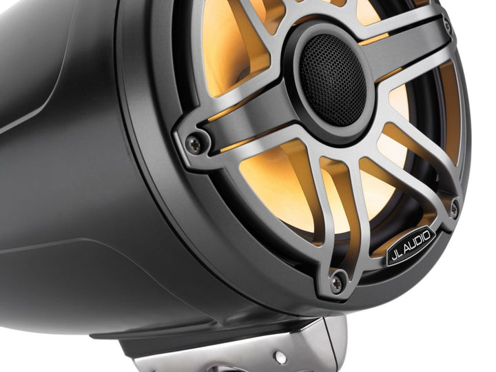 JL Audio JLM6770ETXV3SBSGMTII: 7.7" M6-Series LED RGB Satin Gun Metal Titanium Sport Enclosed Tower Coaxial Marine Speaker System
