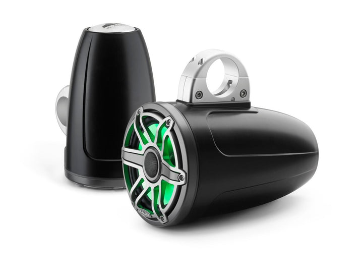 JL Audio JLM6770ETXV3SBSGMTII: 7.7" M6-Series LED RGB Satin Gun Metal Titanium Sport Enclosed Tower Coaxial Marine Speaker System