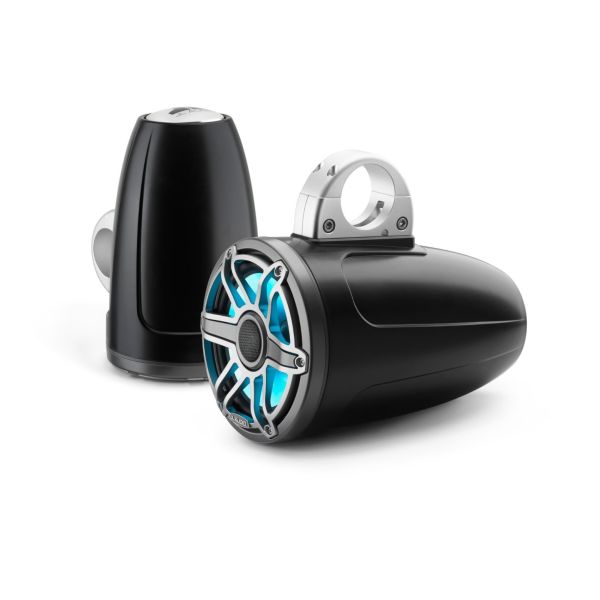 JL Audio JLM6770ETXV3SBSGMTII: 7.7" M6-Series LED RGB Satin Gun Metal Titanium Sport Enclosed Tower Coaxial Marine Speaker System