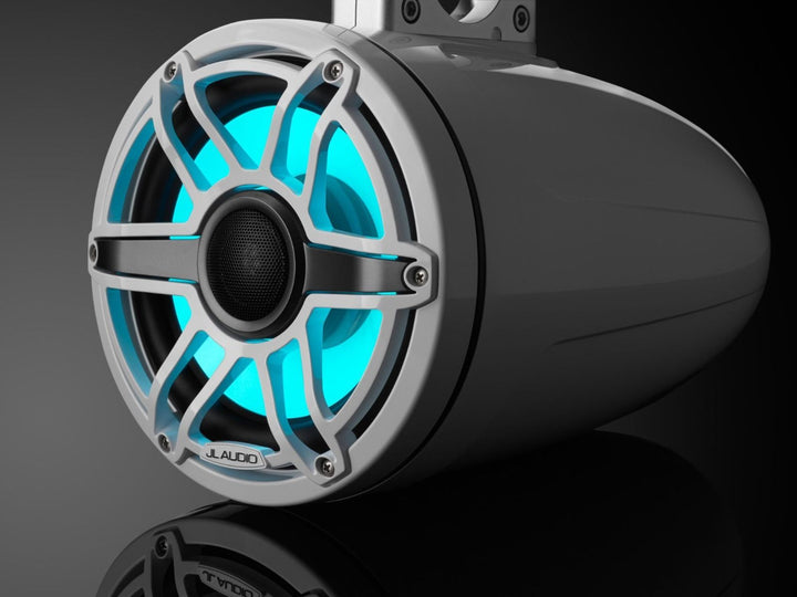 JL Audio JLM6880ETXV3GWSGWGWI: 8.8" M6-Series LED RGB Gloss White Sport Enclosed Tower Coaxial Marine Speaker System