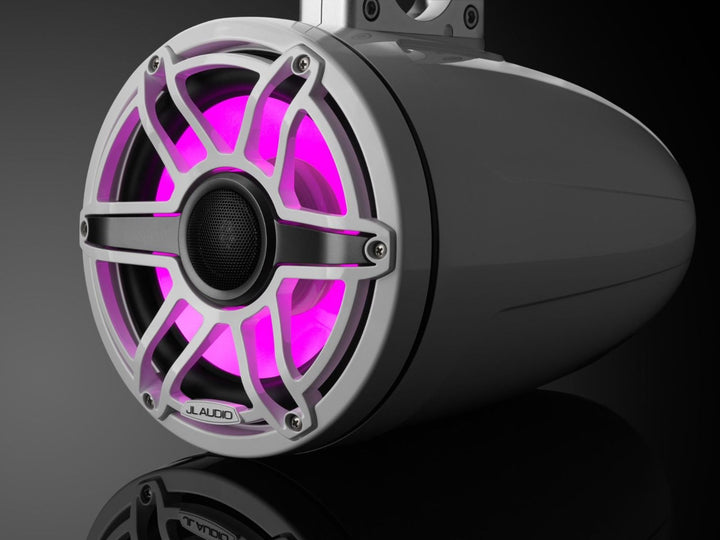 JL Audio JLM6880ETXV3GWSGWGWI: 8.8" M6-Series LED RGB Gloss White Sport Enclosed Tower Coaxial Marine Speaker System