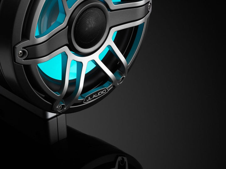 JL Audio JLM6880ETXV3SBSGMTII: 8.8" M6-Series LED RGB Satin Gun Metal Titanium Sport Enclosed Tower Coaxial Marine Speaker System