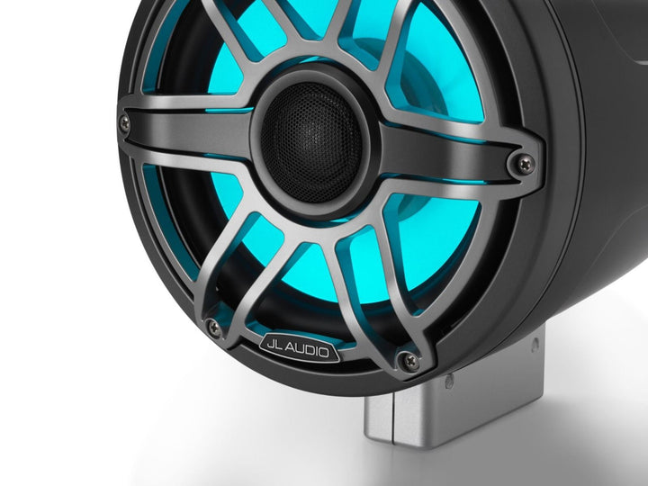 JL Audio JLM6880ETXV3SBSGMTII: 8.8" M6-Series LED RGB Satin Gun Metal Titanium Sport Enclosed Tower Coaxial Marine Speaker System