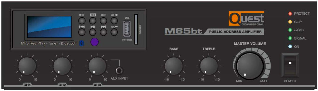 Quest Commercial M65BT: 65 W Compact Mixer / Amplifier