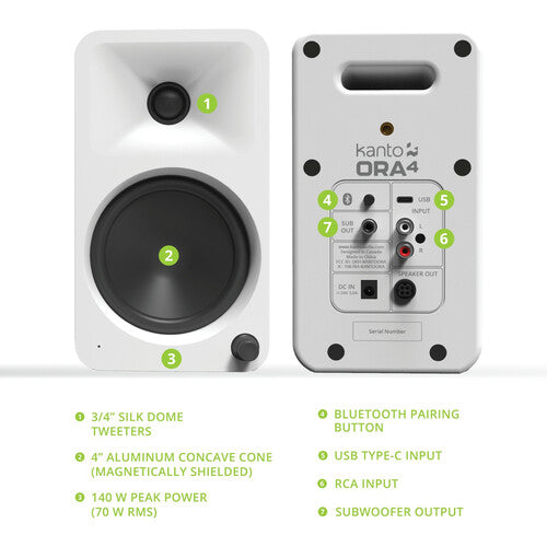 Kanto ORA4MW: White Powered Reference Speakers