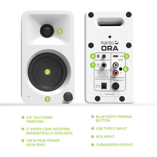 Kanto ORAMW: White Powered Desktop Stereo Speakers