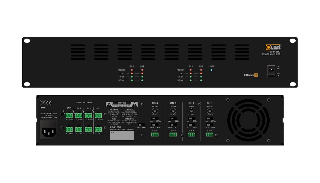 Quest Commercial PB-4120D: 4-Channel 4 x 120 W Class-D Power Amplifier