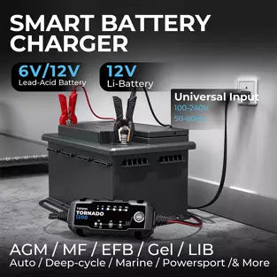 Topdon T1200: 6 / 12 V Tornado Smart Battery Charger / Maintainer / Desulfator