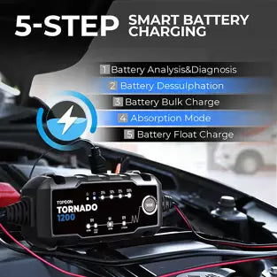 Topdon T1200: 6 / 12 V Tornado Smart Battery Charger / Maintainer / Desulfator