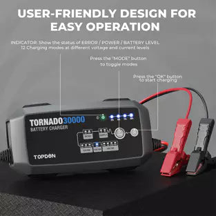 Topdon T30000: 6 / 12 / 24 V Tornado Smart Battery Charger / Power Supply