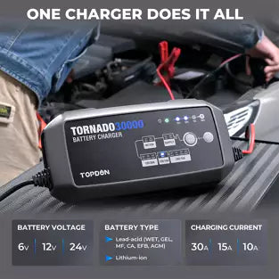 Topdon T30000: 6 / 12 / 24 V Tornado Smart Battery Charger / Power Supply