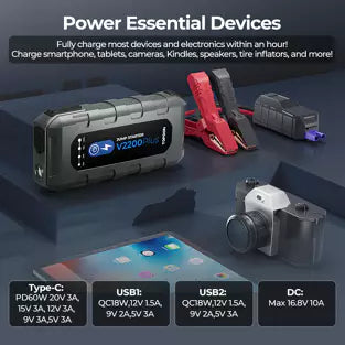 Topdon V2200PLUS: 2200 A Jump Starter / Power Bank / Battery & System Tester