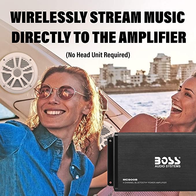 Boss Audio ASK904B.64 :  Marine 500 Watt 4 Channel Amplifier / 6.5 Inch Speaker Bluetooth System, Bluetooth Remote, USB Auxiliary Interface Mount, Waterproof Pouch