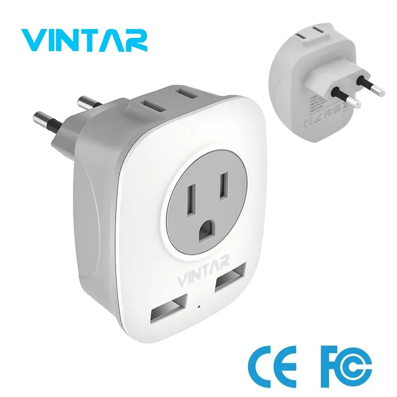 VINTAR WS-09C-2U: European Plug Adapter with 2 USB Ports