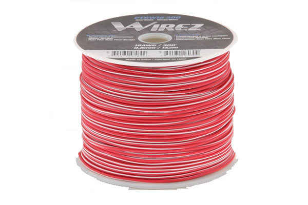 Wirez PTRW18-500: 18 Gauge Primary Wire Red/White, 500 Ft